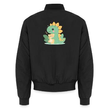 Petit dinosaure de dessin animé avec un ours en peluche – Mignon - Bomber unisexe - noir - Dos - AI Model Male 185 light (185cm)