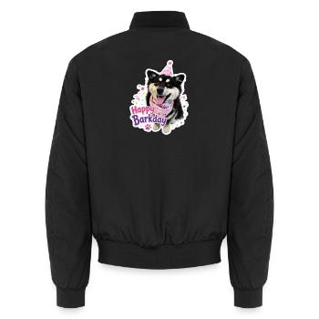 Happy Barkday Finnish Lapphund - Unisex Bomber Jacket - black - Back - AI Model Male 185 light (185cm)