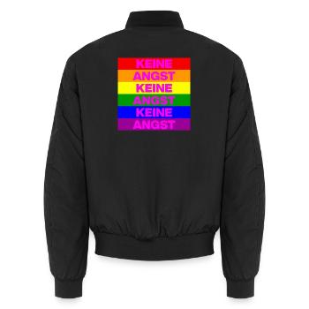 KEINE ANGST, NO NZS, NIE WIEDER, ANTIFASCHISMUS - Unisex Bomberjacke - Schwarz - Hinten - AI Model Male 185 light (185cm)