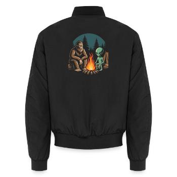Hiking - Outdoor Adventure - Bigfoot and Alien - Unisex Bomber Jacket - black - Back - AI Model Male 185 light (185cm)