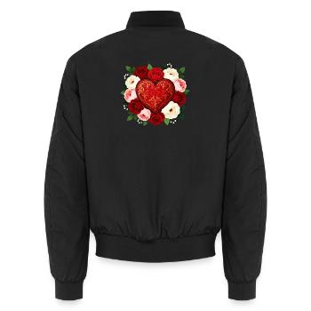 Ornate Heart of Roses - Unisex Bomber Jacket - black - Back - AI Model Male 185 light (185cm)