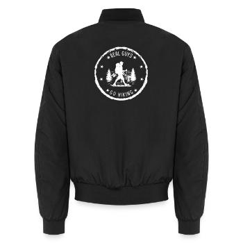 Outdoor Hiking - Real guys go Hiking - Unisex Bomber Jacket - black - Back - AI Model Male 185 light (185cm)