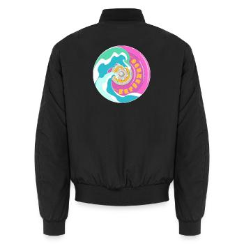 Motif surfskate en rose jaune avec des vagues - Bomber unisexe - noir - Dos - AI Model Male 185 light (185cm)