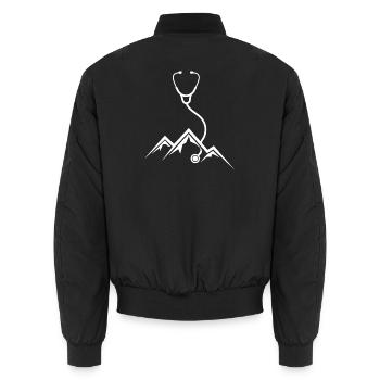 Stethoscope Mountains Medicine Hiking Care - Unisex Bomber Jacket - black - Back - AI Model Male 185 light (185cm)