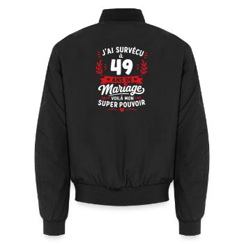 49 Ans de Mariage: Super Pouvoir - Bomber unisexe - noir - Dos - AI Model Male 185 light (185cm)