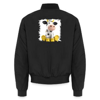 Cow with Yellow Boots Cartoon - Unisex Bomber Jacket - black - Back - AI Model Male 185 light (185cm)