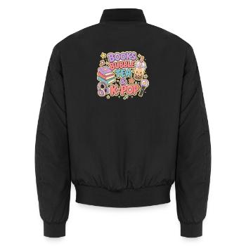 Books, Bubble Tea and K-Pop - Unisex Bomber Jacket - black - Back - AI Model Male 185 light (185cm)