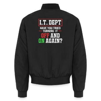 Tech Support - Unisex Bomber Jacket - black - Back - AI Model Male 185 light (185cm)