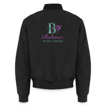 Balance_ _all_the_time - Unisex Bomber Jacket - black - Back - AI Model Male 185 light (185cm)