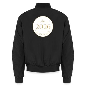 2026 Ruhestand – Minimalistischer Kreis - Unisex Bomberjacke - Schwarz - Hinten - AI Model Male 185 light (185cm)