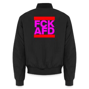 FCK AFD, NIE WIEDER IST JETZT, NO NZS, NO AFD PINK - Unisex Bomberjacke - Schwarz - Hinten - AI Model Male 185 light (185cm)