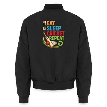 Cricket Essen Schlafen Wiederholen - Unisex Bomberjacke - Schwarz - Hinten - AI Model Male 185 light (185cm)