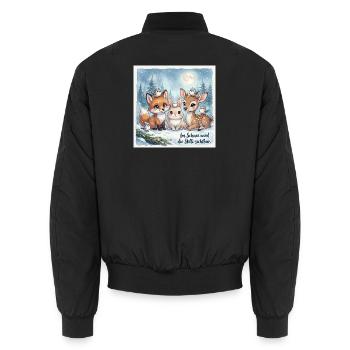 Süße Winterwald Tiere – Fuchs, Hase und Rehkitz  - Unisex Bomberjacke - Schwarz - Hinten - AI Model Male 185 light (185cm)