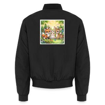 Cute Woodland Friends – Fox, Bunny & Deer Fantasy - Unisex Bomber Jacket - black - Back - AI Model Male 185 light (185cm)