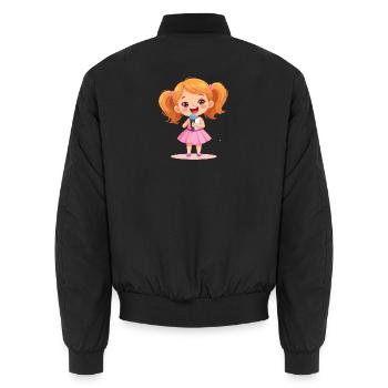 Little girl singing with microphone – Music Design - Unisex Bomber Jacket - black - Back - AI Model Male 185 light (185cm)