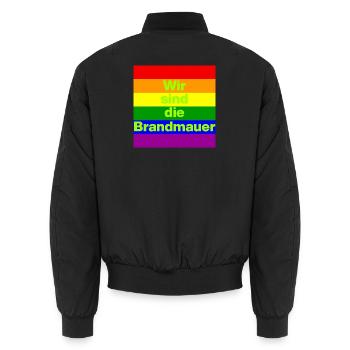 Wir sind die Brandmauer, NO NZS, NO AFD, FRIEDEN - Unisex Bomberjacke - Schwarz - Hinten - AI Model Male 185 light (185cm)