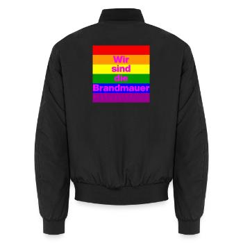 Wir sind die Brandmauer, NO NZS, NO AFD, FRIEDEN - Unisex Bomberjacke - Schwarz - Hinten - AI Model Male 185 light (185cm)
