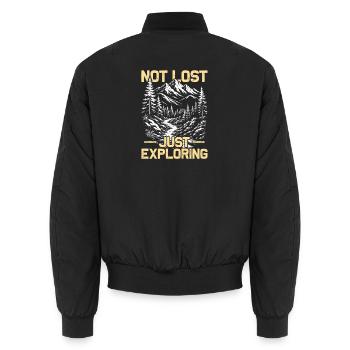 Not lost just exploring Wandern Berge Bergsteigen - Unisex Bomberjacke - Schwarz - Hinten - AI Model Male 185 light (185cm)