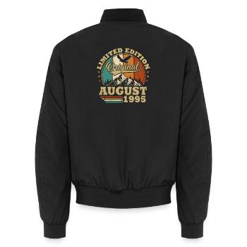 Original August 1995 Vintage Birthday Gift - Unisex Bomber Jacket - black - Back - AI Model Male 185 light (185cm)