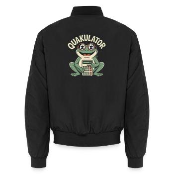  QUAKULATOR Lustiger Frosch Mit Taschenrechner - Unisex Bomberjacke - Schwarz - Hinten - AI Model Male 185 light (185cm)