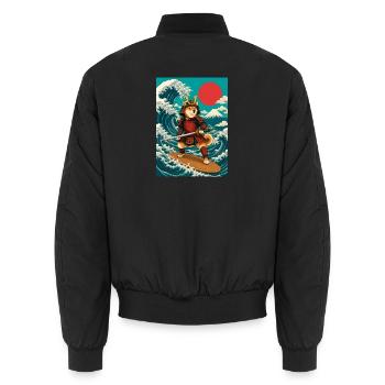 Surfing Shiba Inu Samurai Doge Japan - Unisex Bomber Jacket - black - Back - AI Model Male 185 light (185cm)