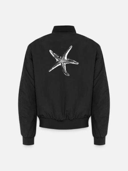 White Starfish Silhouette on Black - Unisex Bomber Jacket - black