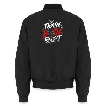 Train Battle Repeat Breakdance Crew Motto Design - Unisex Bomberjacke - Schwarz - Hinten - AI Model Male 185 light (185cm)