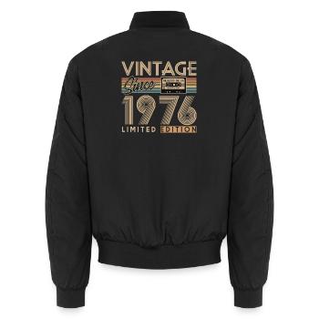 50th anniversary - Unisex Bomber Jacket - black - Back - AI Model Male 185 light (185cm)