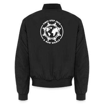 First step into a new World - Unisex Bomber Jacket - black - Back - AI Model Male 185 light (185cm)