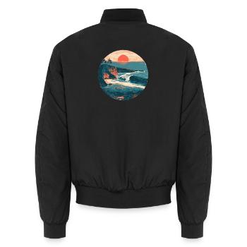Sunset Coast Retro - Unisex Bomber Jacket - black - Back - AI Model Male 185 light (185cm)