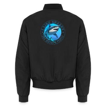 ICH MAG HAIE UND VIELLEICHT DREI LEUTE - Unisex Bomberjacke - Schwarz - Hinten - AI Model Male 185 light (185cm)