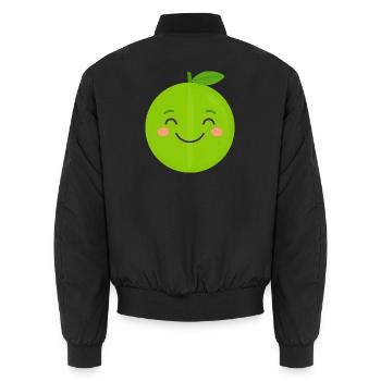 Pomme Kawaii verte – Graphique de dessin animé fruit sucré - Bomber unisexe - noir - Dos - AI Model Male 185 light (185cm)