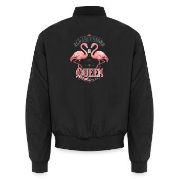 Mahjong Charleston Queen Flamingo - Unisex Bomber Jacket - black - Back - AI Model Male 185 light (185cm)