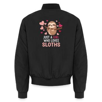 Faultierliebe: Just a Girl Sloths - Unisex Bomberjacke - Schwarz - Hinten - AI Model Male 185 light (185cm)
