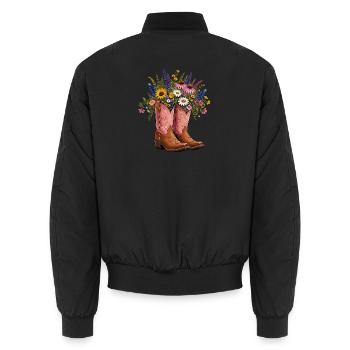 Blumenstrauß in Cowboy Boots - Unisex Bomberjacke - Schwarz - Hinten - AI Model Male 185 light (185cm)