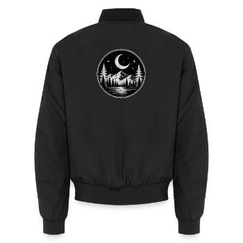 Mystischer Bergsee bei Nacht Retro - Unisex Bomberjacke - Schwarz - Hinten - AI Model Male 185 light (185cm)