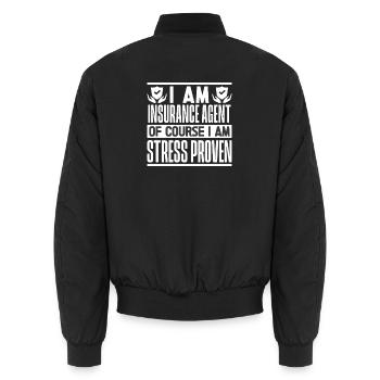 Insurance Agent Costume Stress Proven Medicare - Unisex Bomberjacke - Schwarz - Hinten - AI Model Male 185 light (185cm)