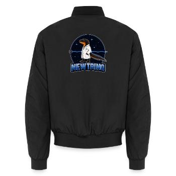 NEWTRINO – Witziger Physikwissenschaftler Newt - Unisex Bomberjacke - Schwarz - Hinten - AI Model Male 185 light (185cm)