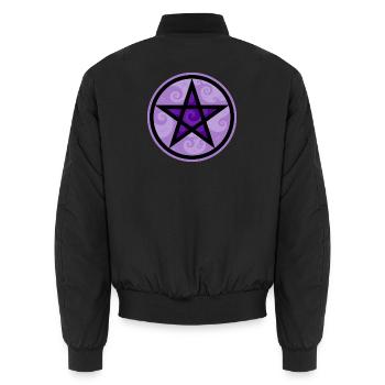 Pentakel - Pentagramm im Kreis mit lila Schnörkeln - Unisex Bomberjacke - Schwarz - Hinten - AI Model Male 185 light (185cm)