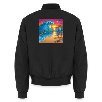 Welle beim Sonnenuntergang - Unisex Bomberjacke - Schwarz - Hinten - AI Model Male 185 light (185cm)