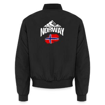 Norway Vacation Norge Fjords Travel Scandinavian - Unisex Bomber Jacket - black - Back - AI Model Male 185 light (185cm)