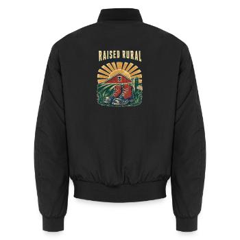Aufgewachsen auf ländlichen Bauernhöfen, Bauernleben Südstaatlicher Stolz - Unisex Bomberjacke - Schwarz - Hinten - AI Model Male 185 light (185cm)