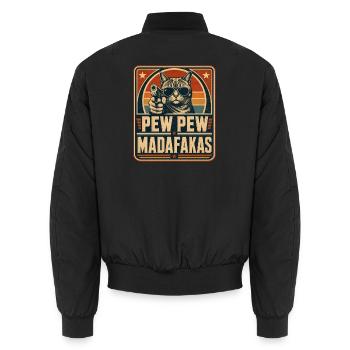 Pew Pew Madafakas Katze - Unisex Bomberjacke - Schwarz - Hinten - AI Model Male 185 light (185cm)