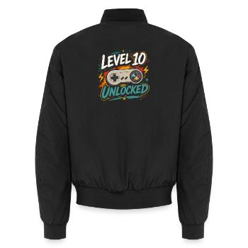 Level 10 freigeschaltetes 10-Jahres-Jubiläums-D-Geschenk - Unisex Bomberjacke - Schwarz - Hinten - AI Model Male 185 light (185cm)
