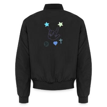 Rockhand mit Sternen und Herz - Unisex Bomberjacke - Schwarz - Hinten - AI Model Male 185 light (185cm)