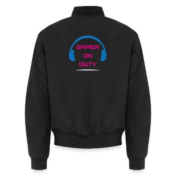 Gamer On Duty Videospiel - Unisex Bomberjacke - Schwarz - Hinten - AI Model Male 185 light (185cm)
