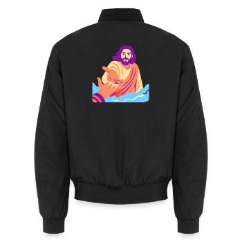 Jesus – Retro Pop Art - Unisex Bomberjacke - Schwarz - Hinten - AI Model Male 185 light (185cm)