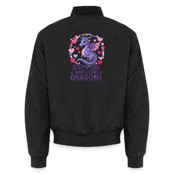 Drachenliebe: Mädchen liebt Drachen - Unisex Bomberjacke - Schwarz - Hinten - AI Model Male 185 light (185cm)