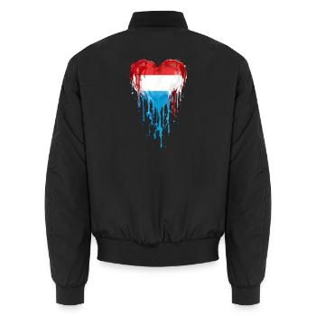 Luxembourg Herzflagge Tropfen BlauRotWeiß - Unisex Bomberjacke - Schwarz - Hinten - AI Model Male 185 light (185cm)