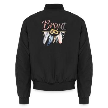 Braut Goldringe Federn JGA Junggesellenabschied - Unisex Bomberjacke - Schwarz - Hinten - AI Model Male 185 light (185cm)